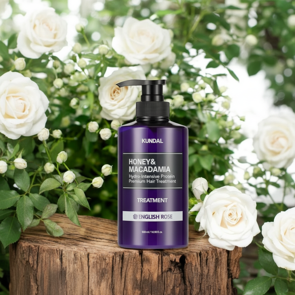 Kundal Honey&Macadamia Treatment - Hydro-intenzivní proteinová kůra na vlasy s vůní ENGLISH ROSE - 500 ml