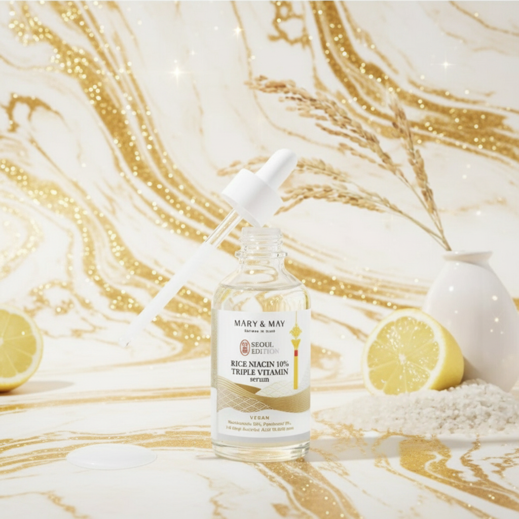 Mary & May - Rice Niacin 10% Triple Vitamin Serum Seoul Edition - Rýžové sérum s 10% niacinamidem a trojitým vitamínovým komplexem - 80 ml