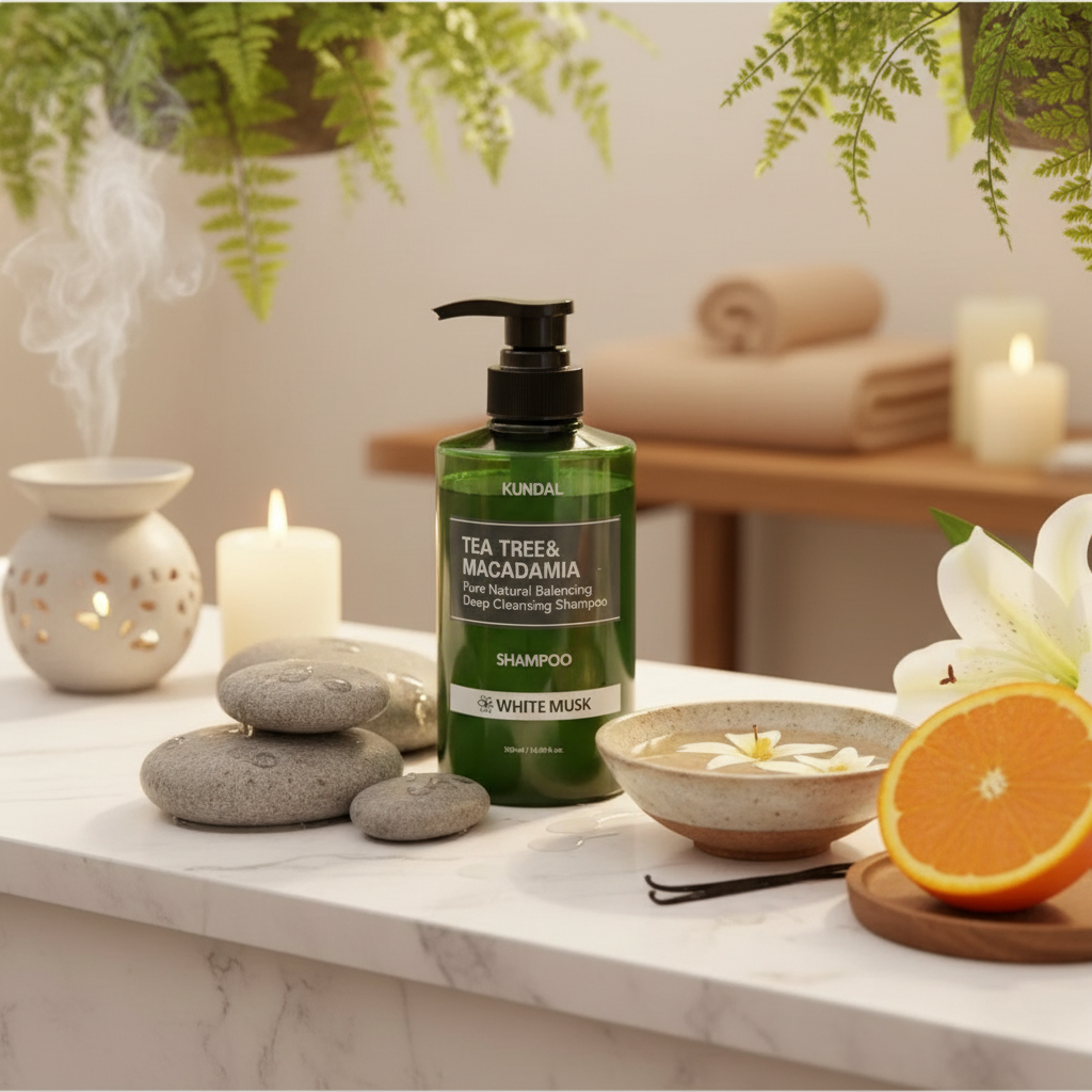 KUNDAL - Tea Tree Macadamia Deep Cleansing Shampoo WHITE MUSK - Šampon pro hluboké čištění s čajovníkem a makadamiovými ořechy - 500 ml