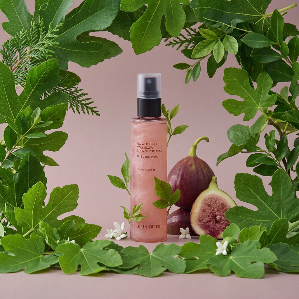 LOGIN FOREST - Fig Woodique Stay Glow Body Serum Mist - Rozjasňující tělové sérum v mlze s vůní fíkového dřeva - 120 ml