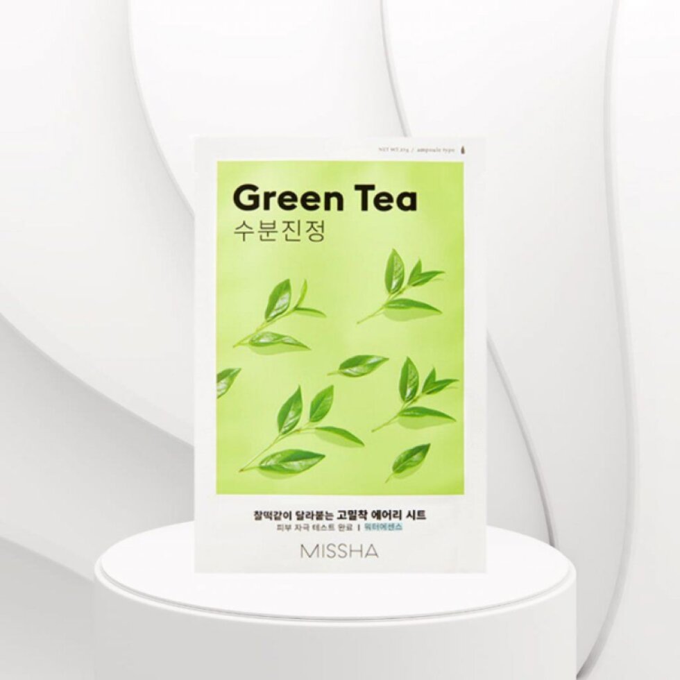 MISSHA - Airy Fit Sheet Mask Green Tea - Hydratační s zklidňující plátýnková maska se zeleným čajem - 19 g