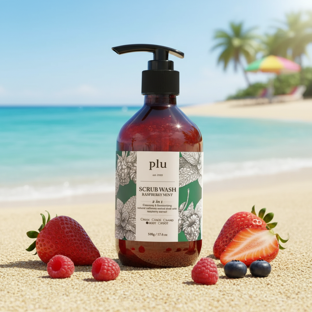 PLU - Scrub Wash Raspberry Mint - Peelingový sprchový gel s malinou a mátou - 500 ml