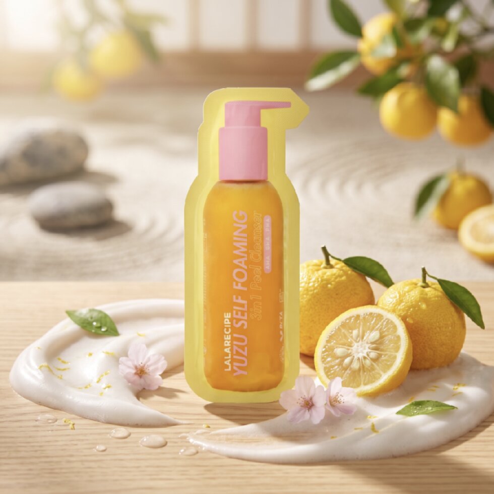 LALARECIPE - Yuzu Self Foaming 3in1 Peel Cleanser - Samo-pěnící exfoliační čisticí gel 3v1 s Yuzu - 3 ml