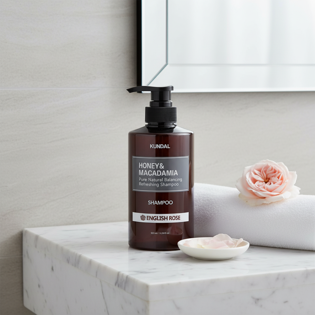 Kundal Honey&Macadamia Shampoo - Přírodní šampon na suché a poškozené vlasy s vůní ENGLISH ROSE - 500 ml