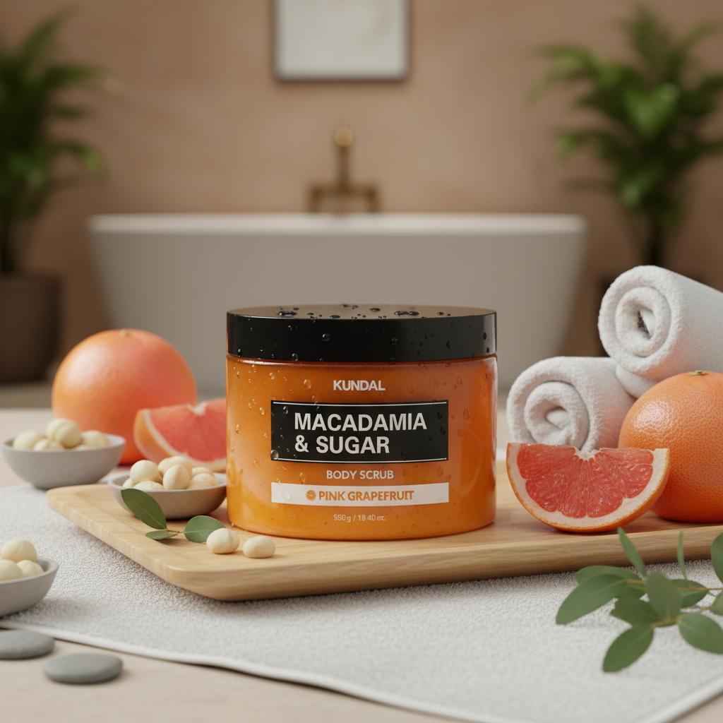 Kundal Macadamia&Sugar Body Scrub - Přírodní tělový peeling s vůní PINK GRAPEFRUIT - 550 g