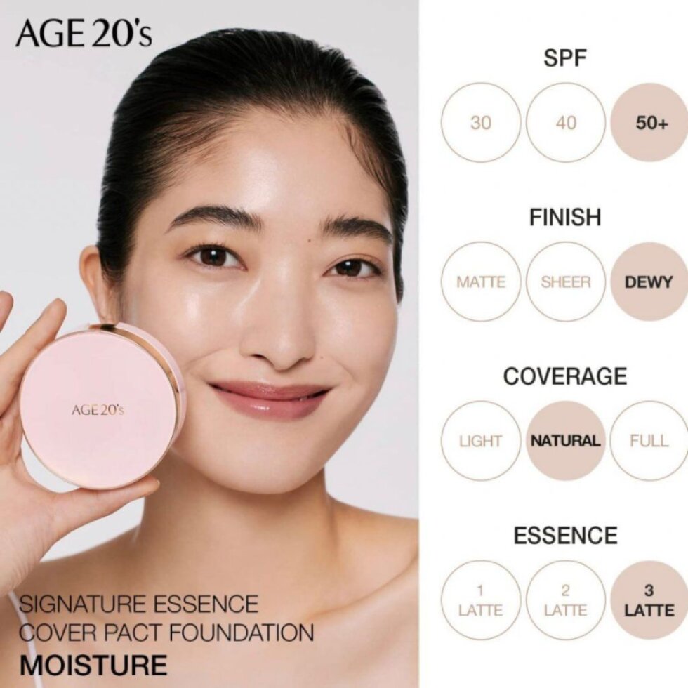 AGE20s Signature Essence Cover Pact Moisture Plus Refill - Hydratační hybridní make-up plus náhradní náplň navíc - odstín 21 light beige