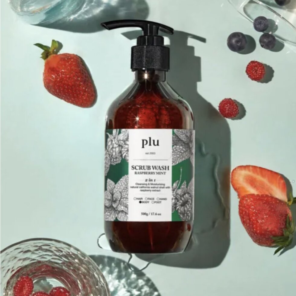 PLU - Scrub Wash Raspberry Mint - Peelingový sprchový gel s malinou a mátou - 500 ml