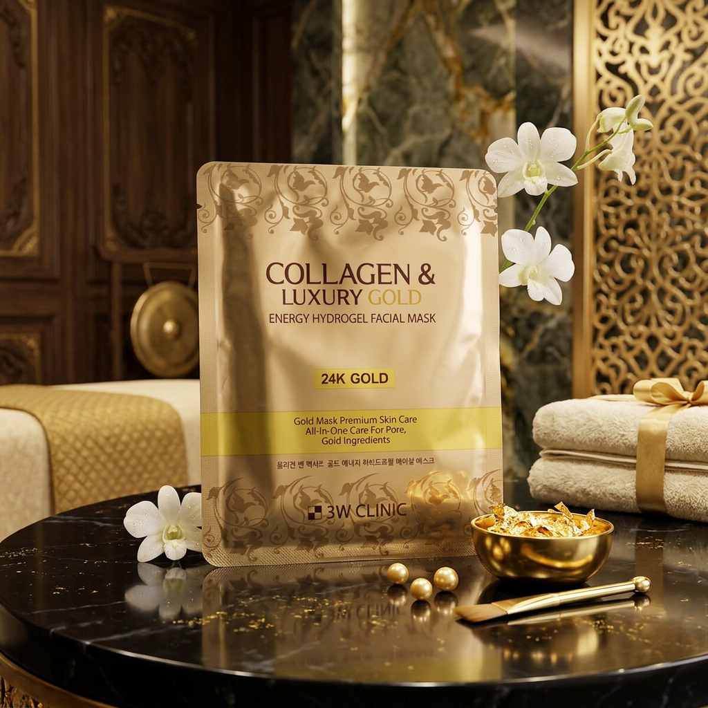 3W CLINIC - Collagen & Luxury Gold Energy Hydrogel Facial Mask - Hydrogelová pleťová maska s kolagenem, luxusním zlatem a energizujícím účinkem - 30 g