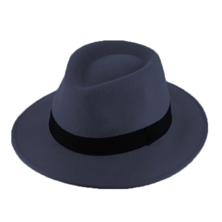 Cestovní nemačkavý klobouk vlněný od Fiebig - modrý s černou stuhou