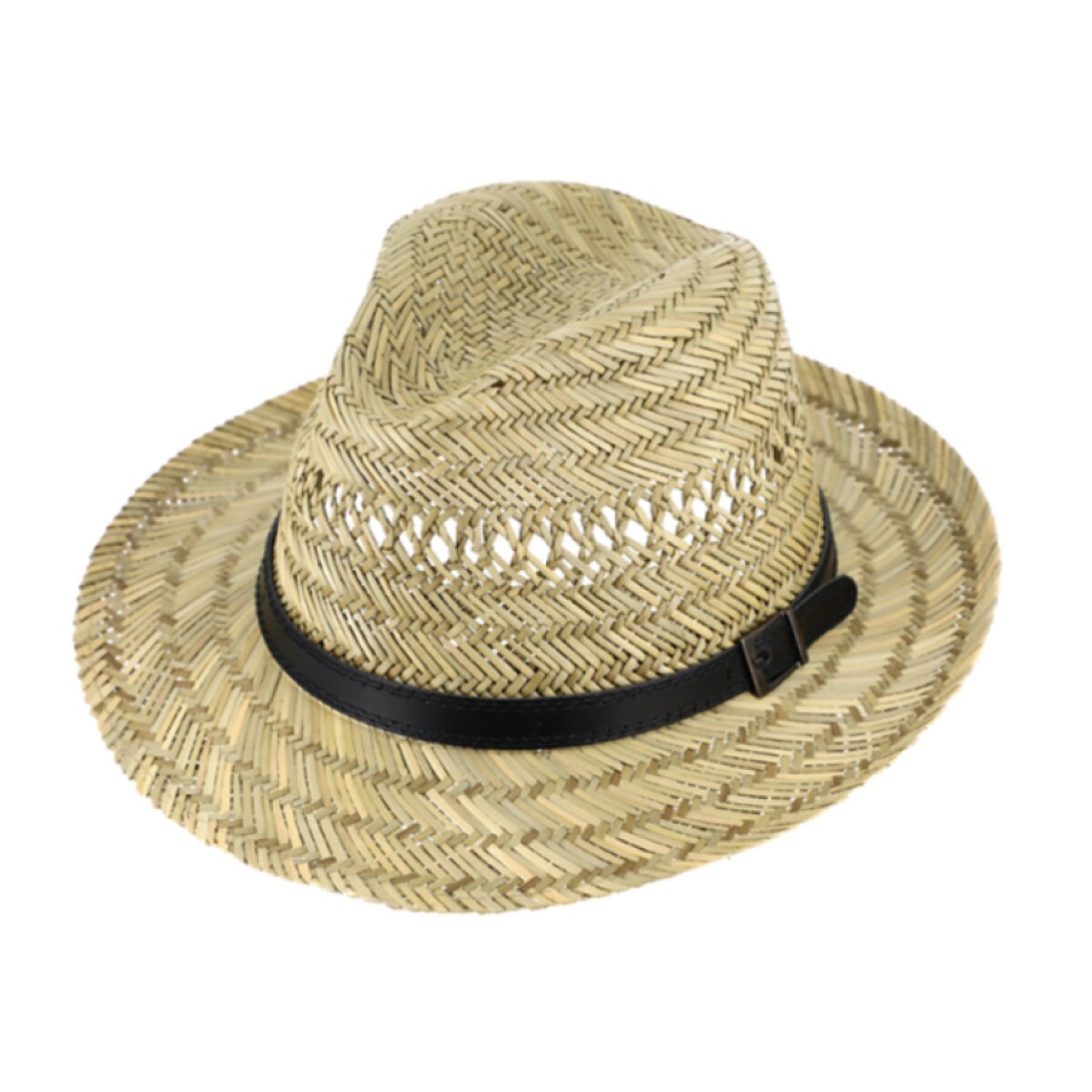 Slaměný klobouk s koženým páskem - Fedora