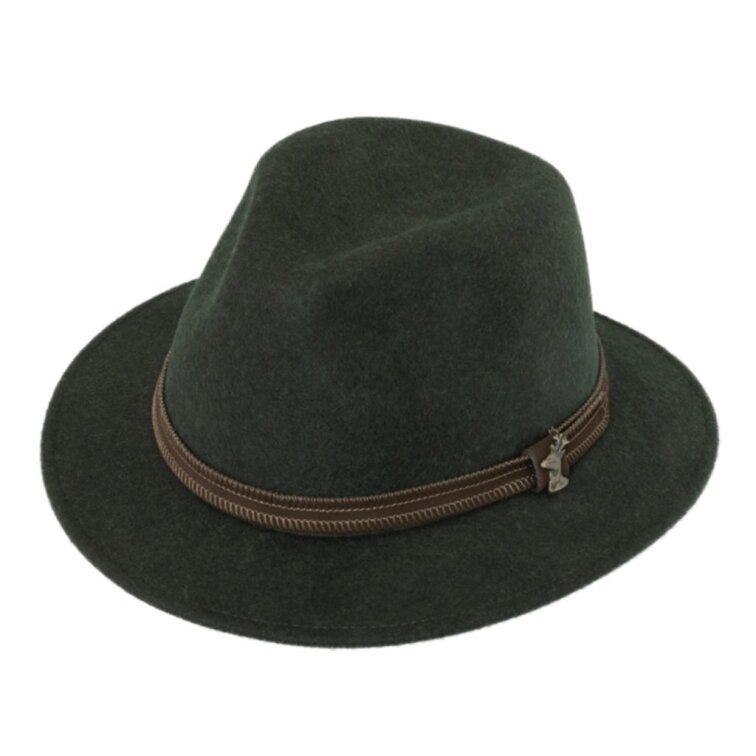 Zelený myslivecký klobouk Fiebig – nemačkavý a voděodolný s odznakem jelena