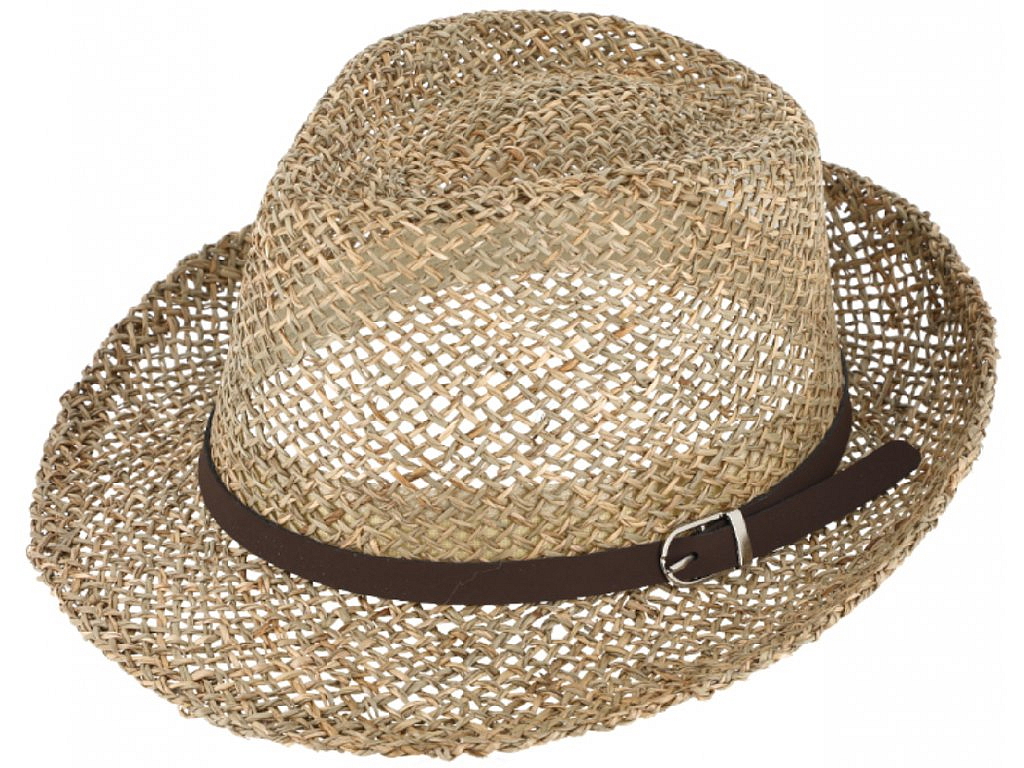 Slaměný klobouk z mořské trávy s koženou stuhou - Trilby