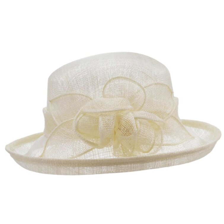 Cloche smetanový slavnostní klobouček s ozdobou - ze sisálové slámy