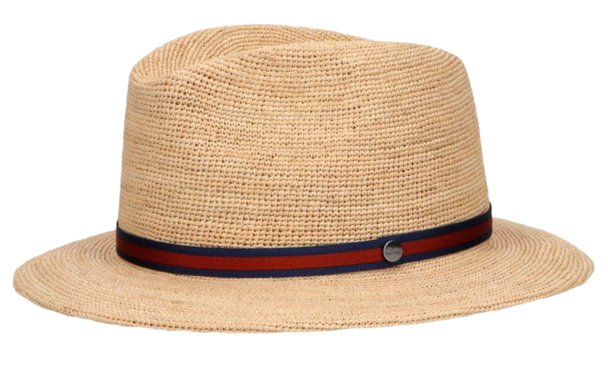 Skládací letní slaměný klobouk - Borsalino Argentina s červenou stuhou