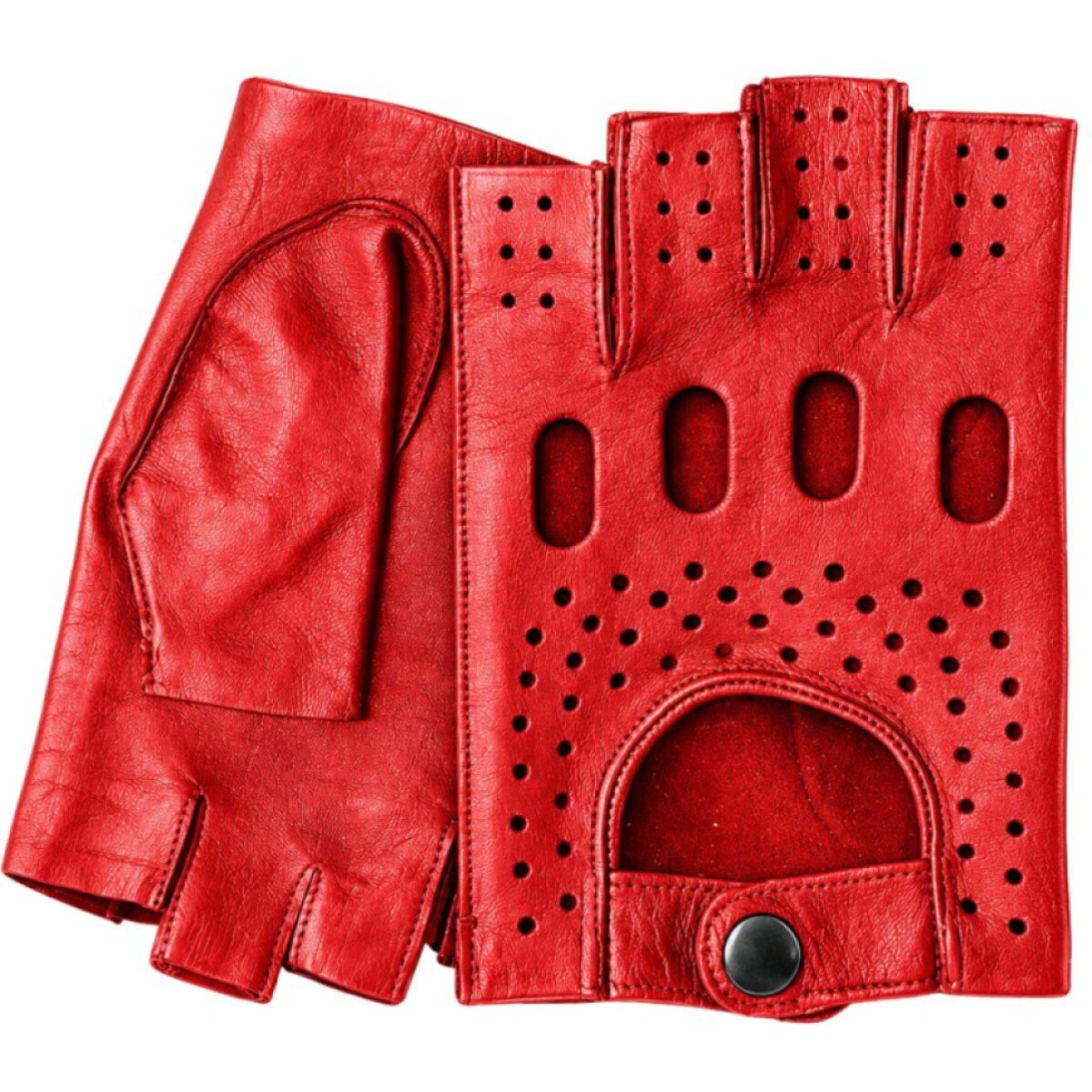 Řidičské rukavice bez prstů z jemné jehnětiny červený