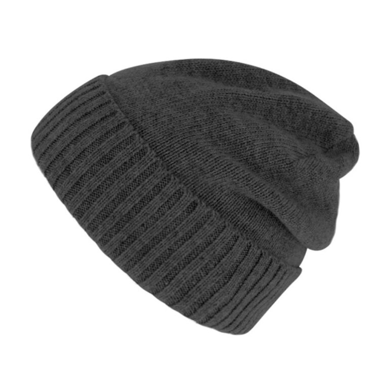 Tmavě šedá merino čepice Fiebig – volnější střih