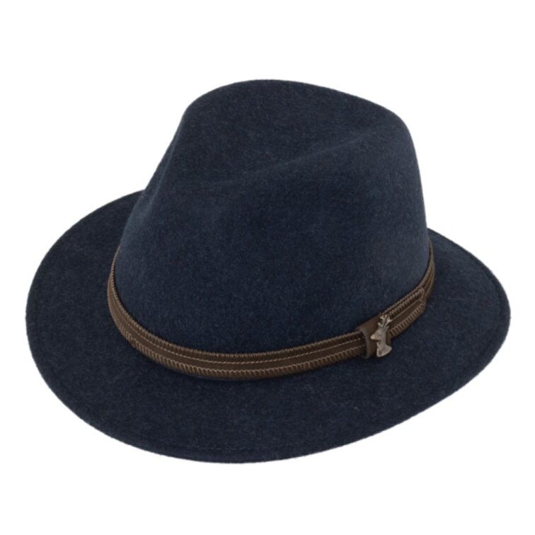 Modrý myslivecký klobouk Fiebig – nemačkavý a voděodolný s odznakem jelena