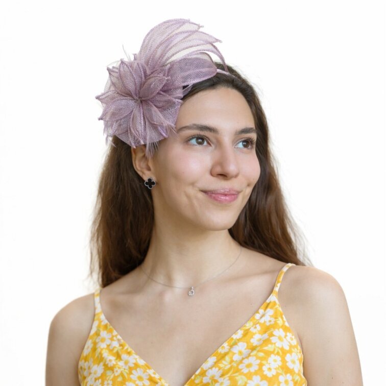 Dámský fascinator na čelence s květinou – ametystový