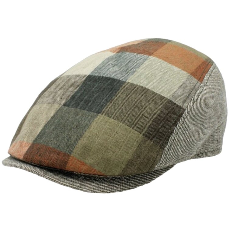 Lněná olivová kostkovaná letní bekovka