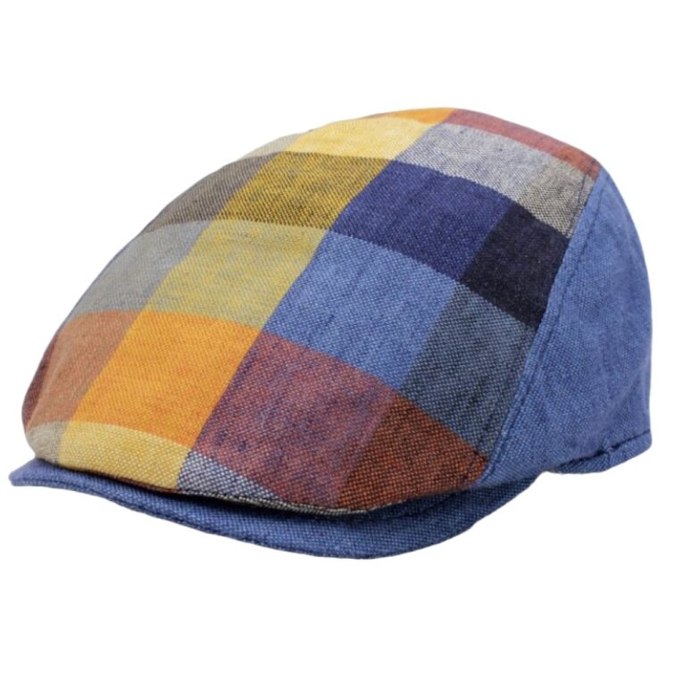 Lněná kostkovaná letní bekovka - driver cap Fiebig modra