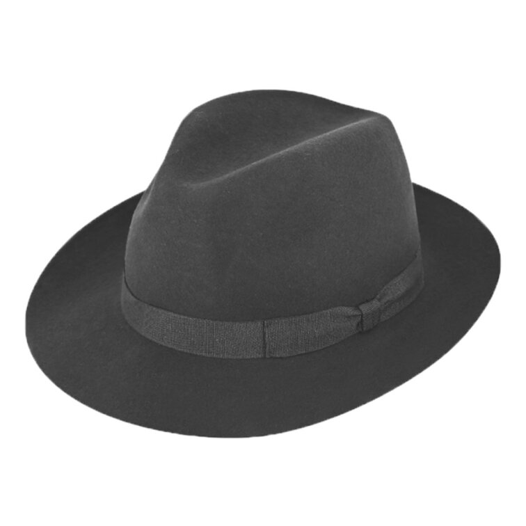Šedý klobouk fedora plstěný - šedý s šedou stuhou - Fiebig