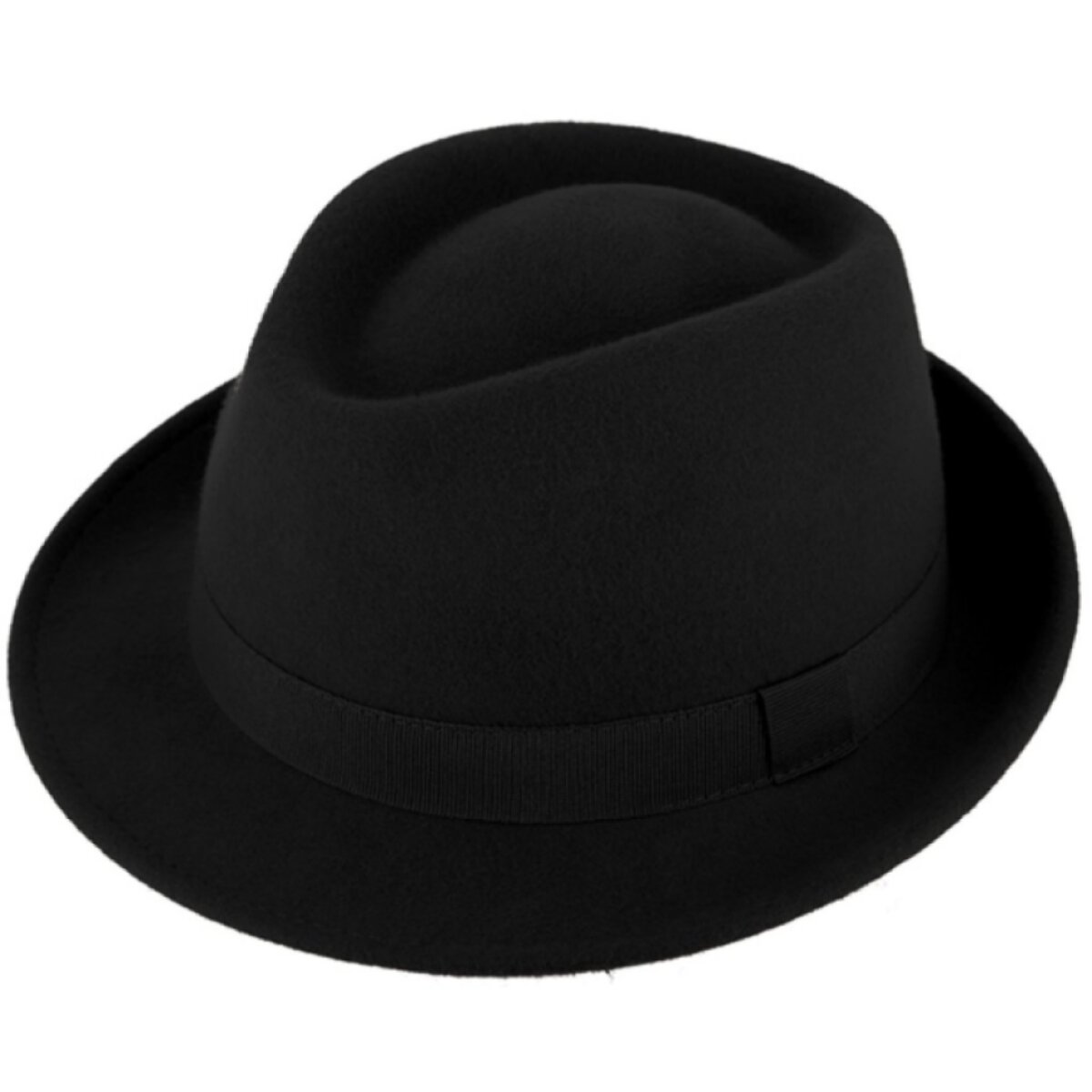 Klasický trilby klobouk vlněný Fiebig - černý s černou stuhou