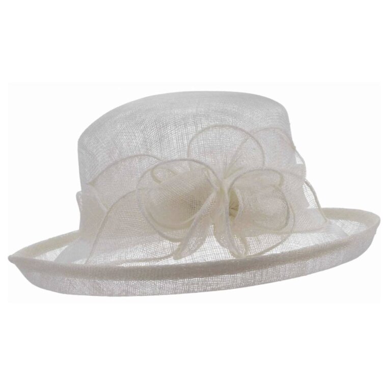 Cloche bílý slavnostní klobouček s ozdobou - ze sisálové slámy