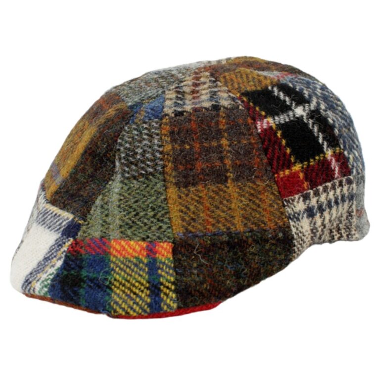 Pánská zimní bekovka - Harris Tweed (patchwork) - duck cap