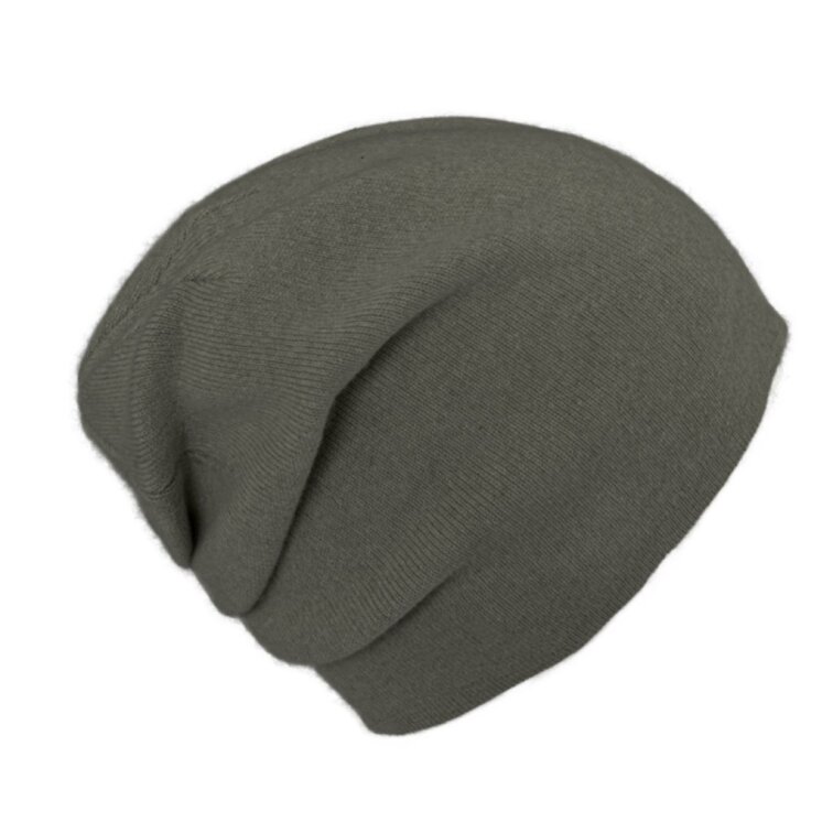 Dámská kašmírová čepice olivová – vzadu seskládaná