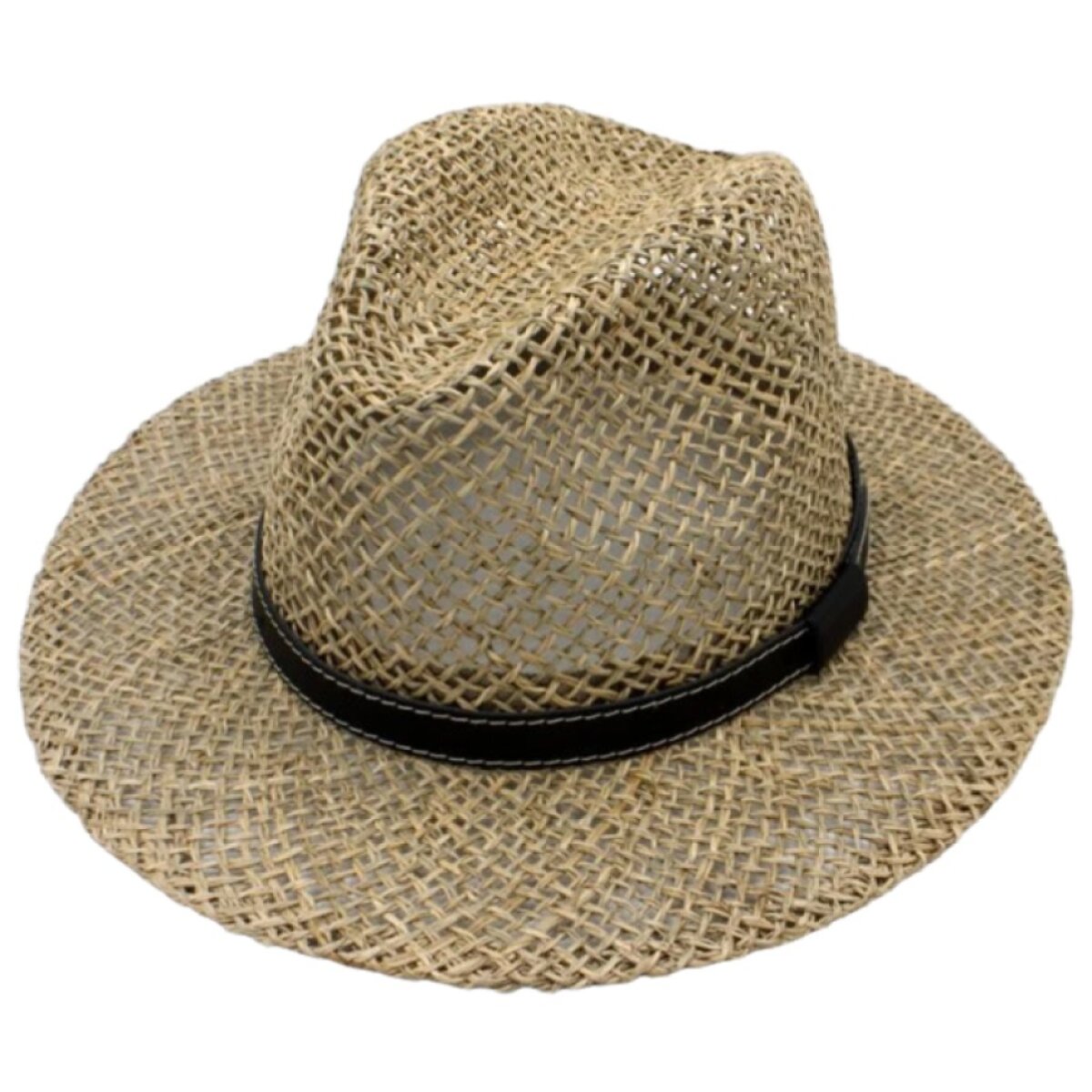 Pánský slaměný klobouk z mořské trávy s koženou stuhou - Fedora