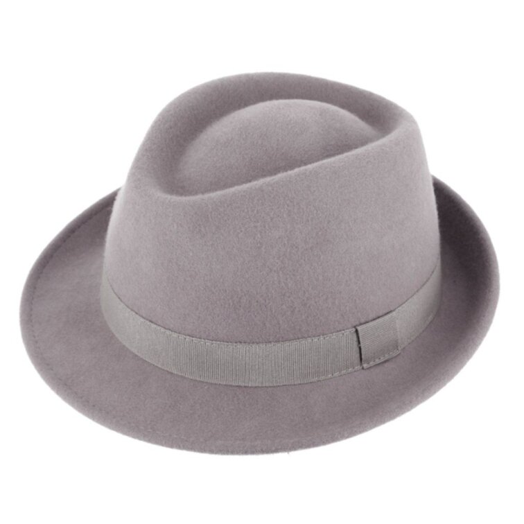 Klasický trilby klobouk vlněný s malou krempou - světle šedý s šedou stuhou