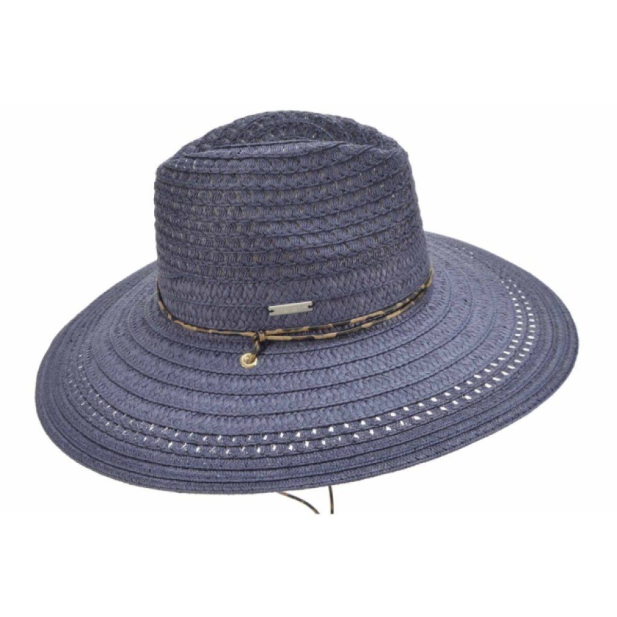 Dámský modrý letní Fedora klobouk se šňůrkou pod bradu - Seeberger