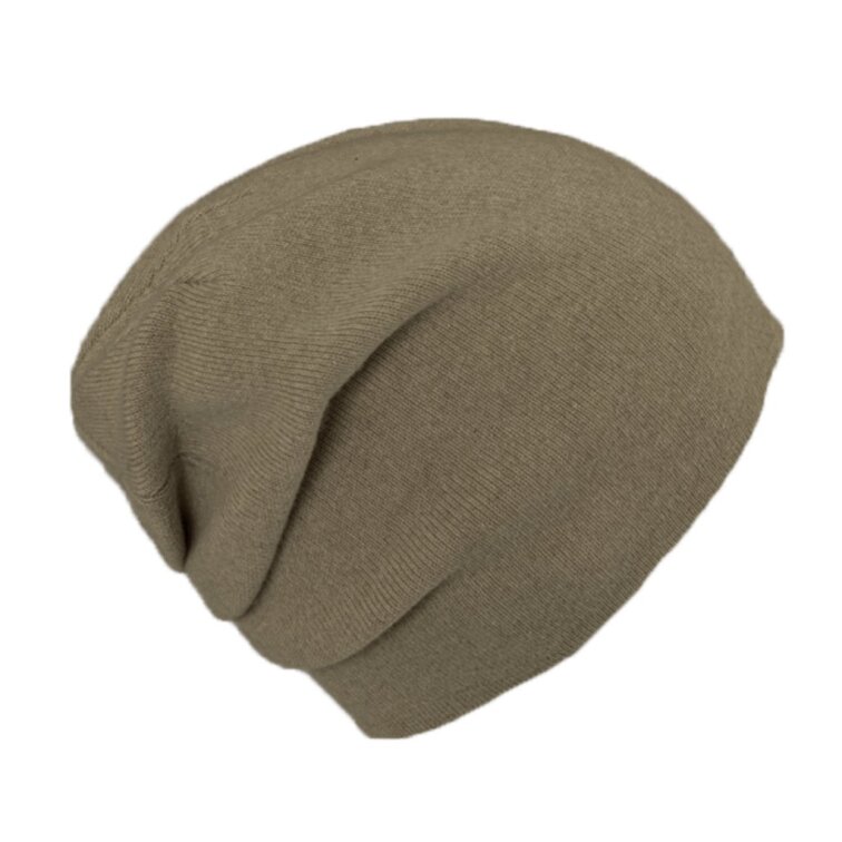 Dámská kašmírová čepice béžová – vzadu seskládaná