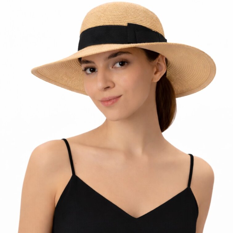 Béžový dámský slaměný klobouk se širokou krempou