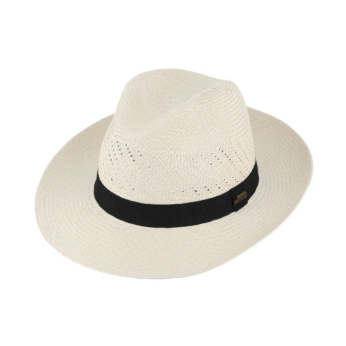 Letní panamský klobouk Fedora - ručně pletený - bílý s černou stuhou