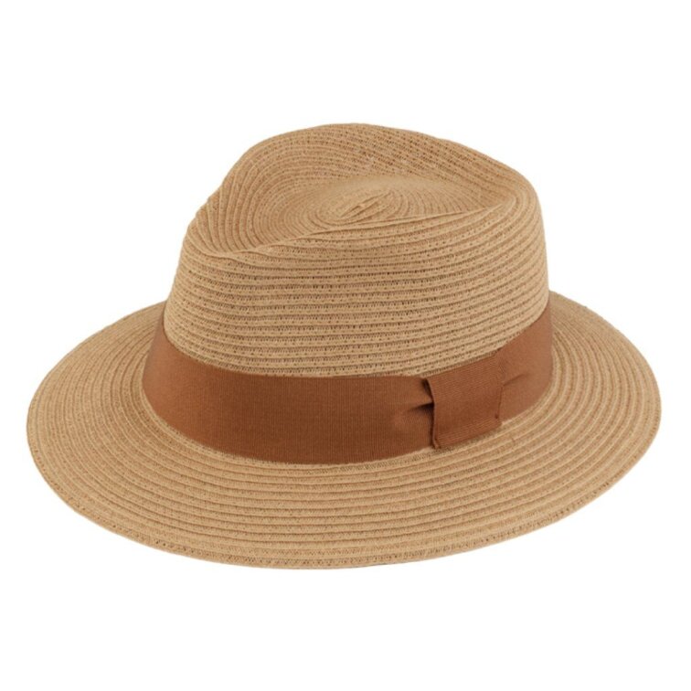 Letní fedora klobouk od Fiebig se stuhou - Traveller Camel
