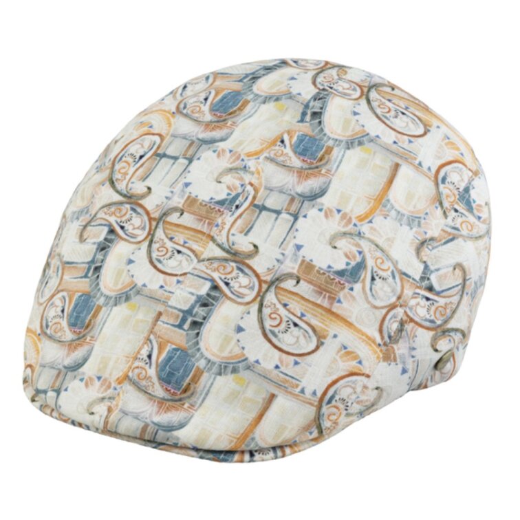 Pánská letní lněná bekovka Fiebig UV 30 – béžový vzor