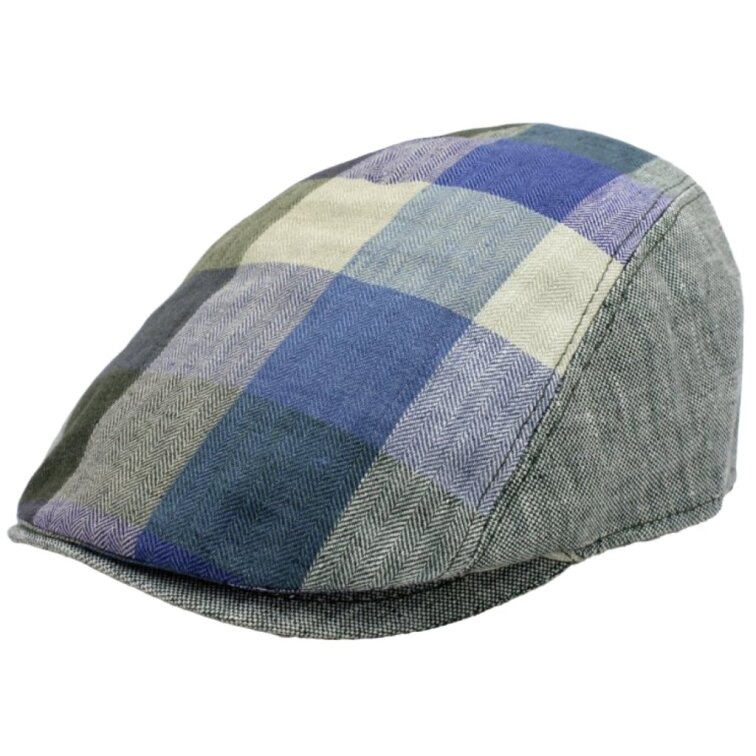 Lněná kostkovaná letní bekovka - driver cap Fiebig šedá