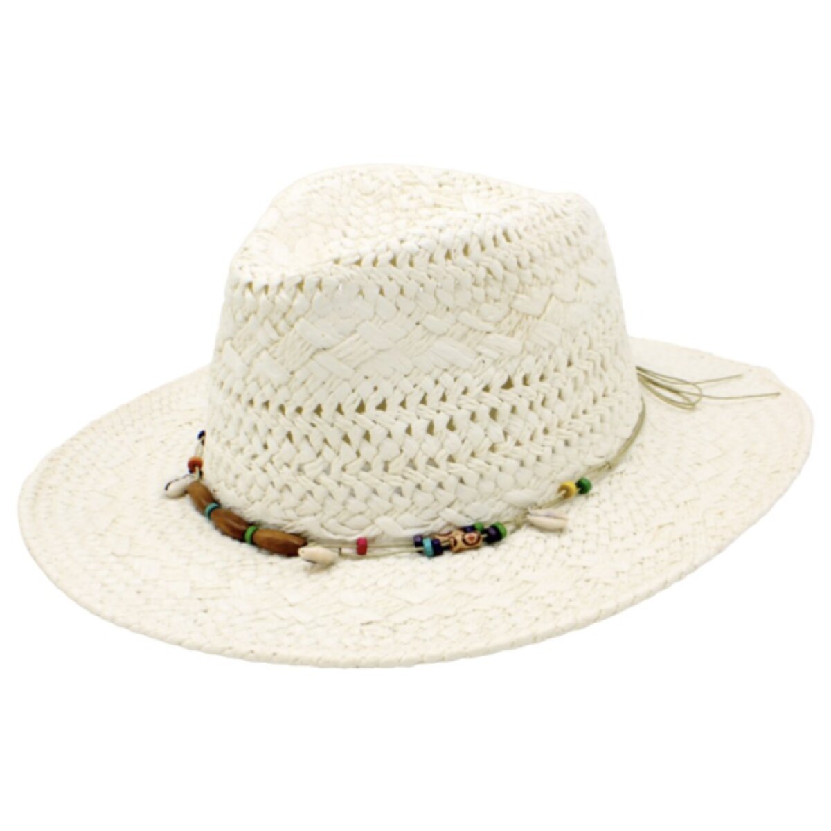 Dámský letní fedora klobouk – krémový s boho stuhou