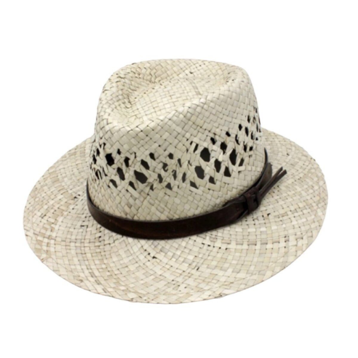Slaměný klobouk s hnědým koženým páskem - Fedora