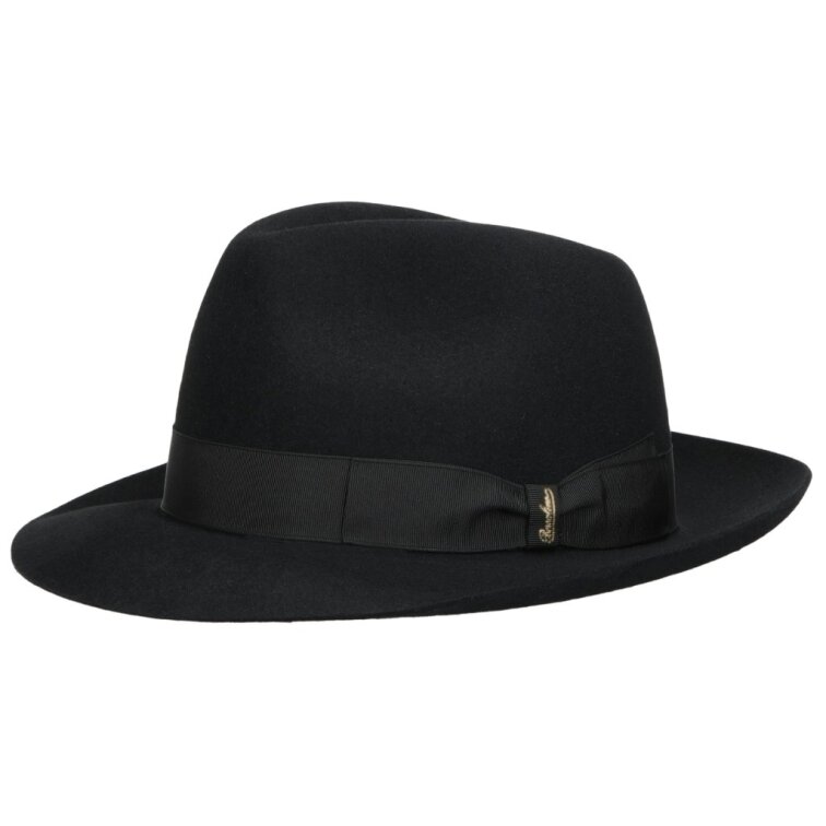 Luxusní černý klobouk Fedora se střední krempou - Borsalino