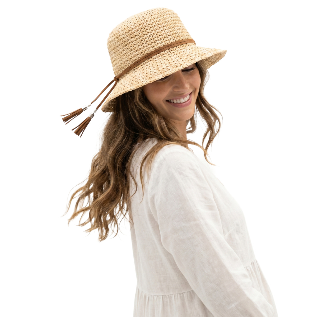 Dámský béžový letní klobouk Cloche