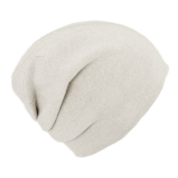 Dámská kašmírová čepice světle béžová – vzadu seskládaná