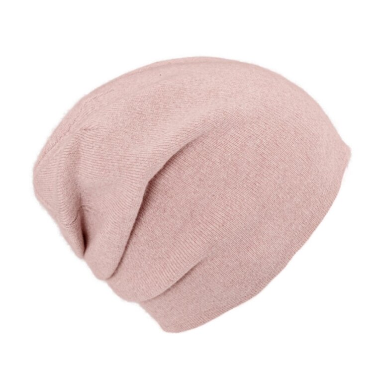 Dámská kašmírová čepice růžová – vzadu seskládaná