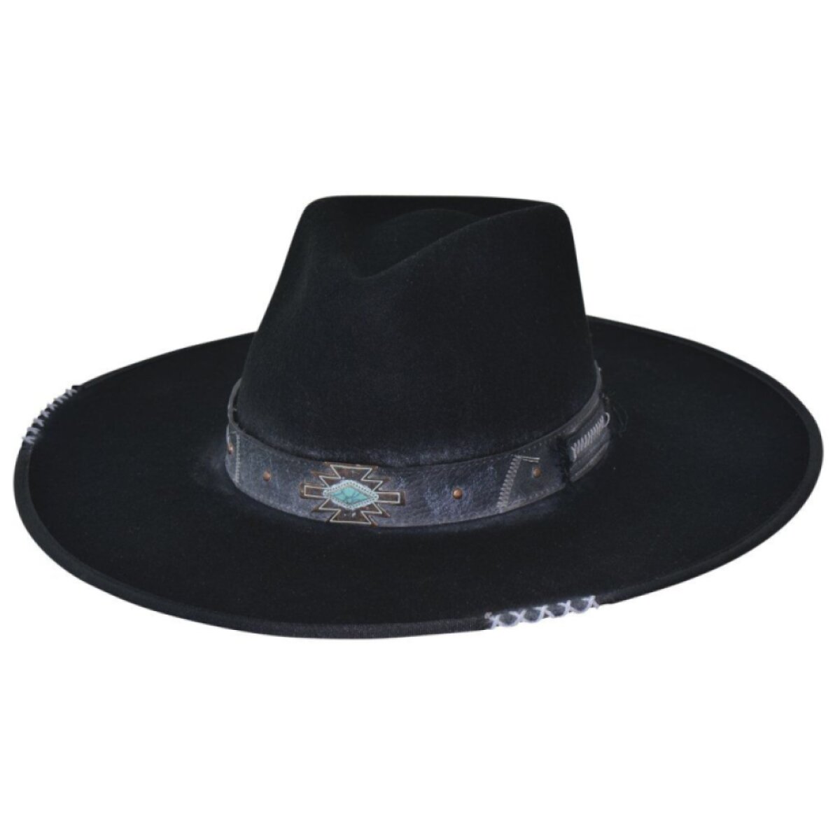 Fedora klobouk s rovnou krempou - Messed Up Distressed 
