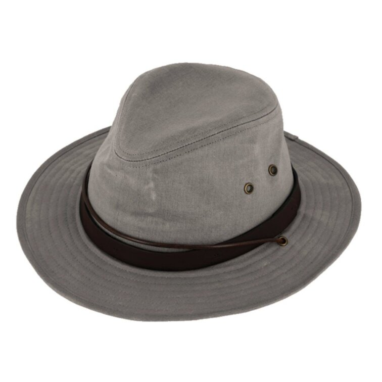 Outdoorový šedý letní klobouk s šňůrkou od Fiebig 