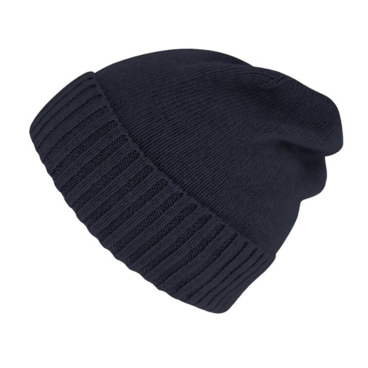 Tmavě modra merino čepice Fiebig – volnější střih