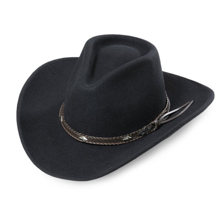 Westernový černý klobouk s koženým řemínkem - Dallas