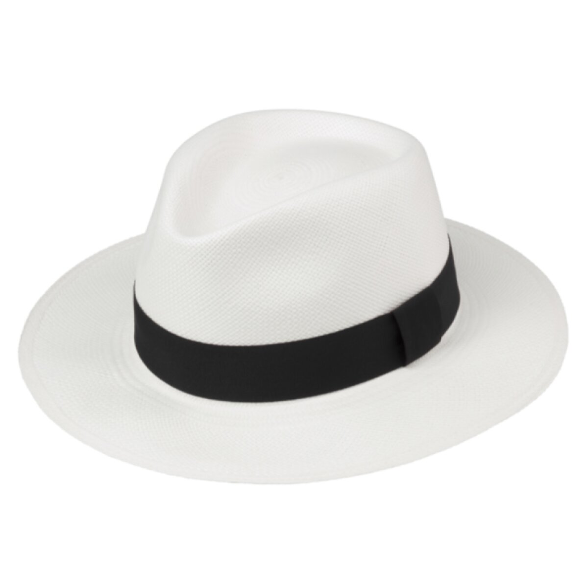 Letní panamský bílý klobouk Fedora s černou stuhou - Ekvádorská panama