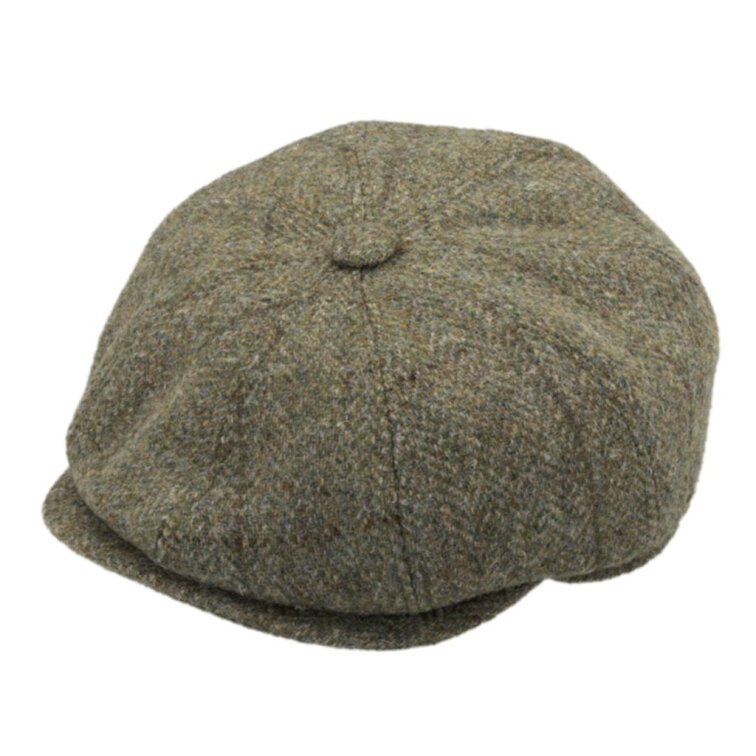 Pánská vlněná 8-dílna bekovka khaki - Fiebig - Harris Tweed